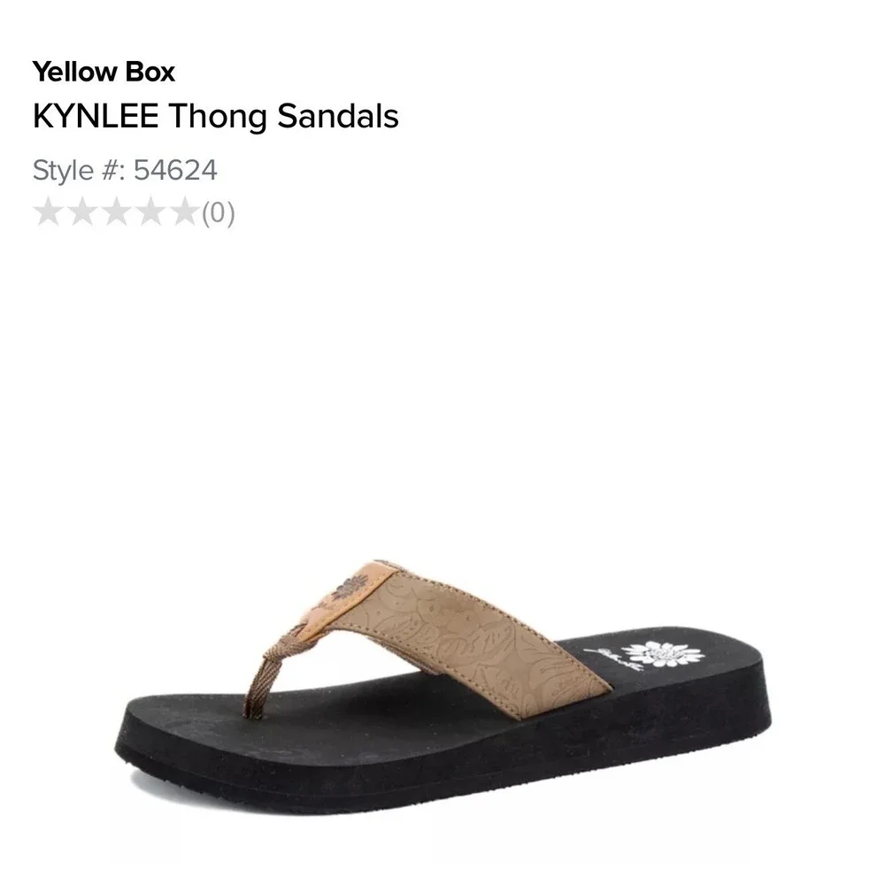 Yellow Box Kynlee Womens Sz 6.5 M Taupe Black Tooled Thong Platform Sandals - Picture 4 of 11